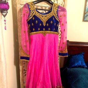 Beautiful Indian dress with choridar and duppata.pink net  zari work on velvet
